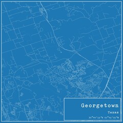 Blueprint US city map of Georgetown, Texas.