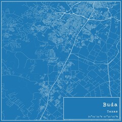 Blueprint US city map of Buda, Texas.