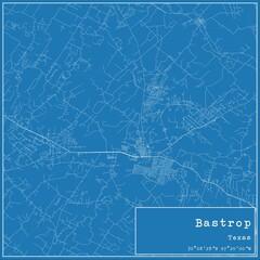 Blueprint US city map of Bastrop, Texas.