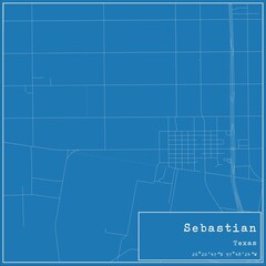 Blueprint US city map of Sebastian, Texas.