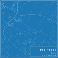Blueprint US city map of Del Valle, Texas.