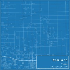 Blueprint US city map of Weslaco, Texas.