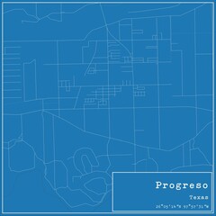 Naklejka premium Blueprint US city map of Progreso, Texas.