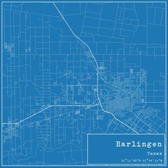 Blueprint US city map of Harlingen, Texas.