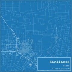 Fototapeta premium Blueprint US city map of Harlingen, Texas.