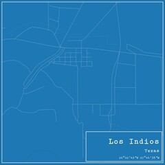 Fototapeta premium Blueprint US city map of Los Indios, Texas.
