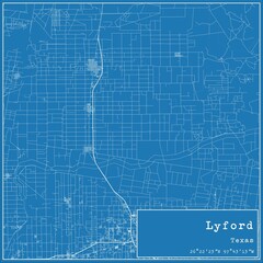 Blueprint US city map of Lyford, Texas.