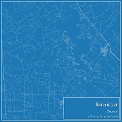 Blueprint US city map of Sandia, Texas.