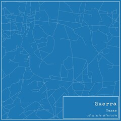 Blueprint US city map of Guerra, Texas.