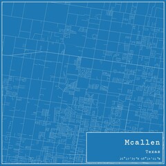 Blueprint US city map of Mcallen, Texas.