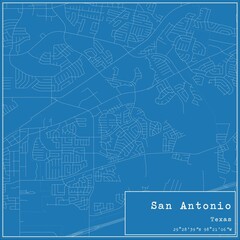 Blueprint US city map of San Antonio, Texas.