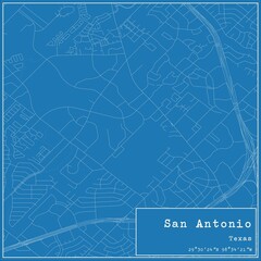 Blueprint US city map of San Antonio, Texas.