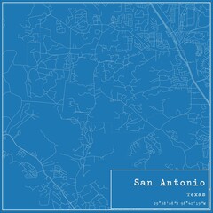 Blueprint US city map of San Antonio, Texas.