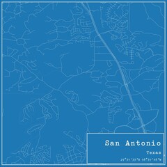 Blueprint US city map of San Antonio, Texas.