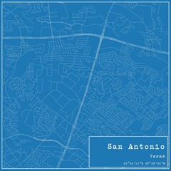 Blueprint US city map of San Antonio, Texas.
