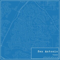 Blueprint US city map of San Antonio, Texas.