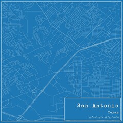 Blueprint US city map of San Antonio, Texas.
