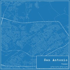 Blueprint US city map of San Antonio, Texas.