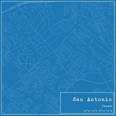 Blueprint US city map of San Antonio, Texas.