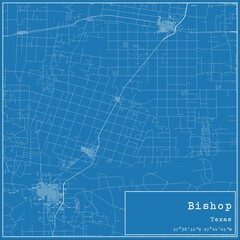 Blueprint US city map of Bishop, Texas.