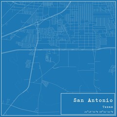 Blueprint US city map of San Antonio, Texas.