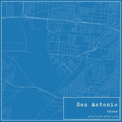 Blueprint US city map of San Antonio, Texas.