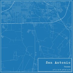 Blueprint US city map of San Antonio, Texas.