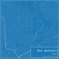 Blueprint US city map of San Antonio, Texas.