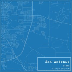 Blueprint US city map of San Antonio, Texas.