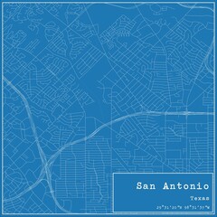 Blueprint US city map of San Antonio, Texas.