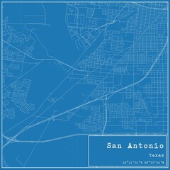 Blueprint US city map of San Antonio, Texas.
