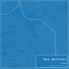 Blueprint US city map of San Antonio, Texas.