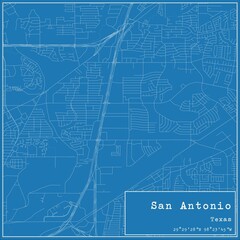 Blueprint US city map of San Antonio, Texas.