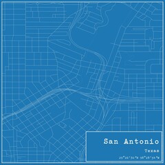 Blueprint US city map of San Antonio, Texas.
