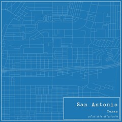 Blueprint US city map of San Antonio, Texas.