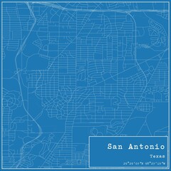 Blueprint US city map of San Antonio, Texas.