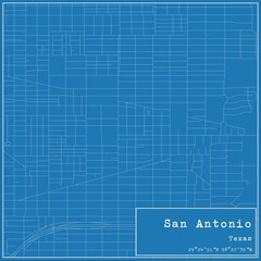 Blueprint US city map of San Antonio, Texas.
