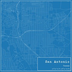Blueprint US city map of San Antonio, Texas.
