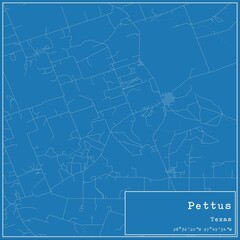 Fototapeta premium Blueprint US city map of Pettus, Texas.