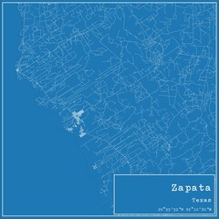 Blueprint US city map of Zapata, Texas.