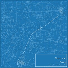 Blueprint US city map of Moore, Texas.
