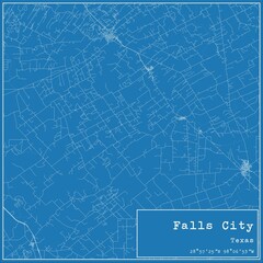 Blueprint US city map of Falls City, Texas.