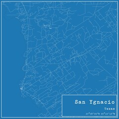 Blueprint US city map of San Ygnacio, Texas.