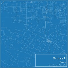 Fototapeta premium Blueprint US city map of Poteet, Texas.