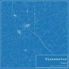 Blueprint US city map of Pleasanton, Texas.