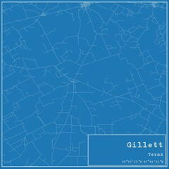 Blueprint US city map of Gillett, Texas.