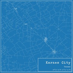 Blueprint US city map of Karnes City, Texas.