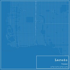 Blueprint US city map of Laredo, Texas.
