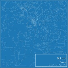 Blueprint US city map of Mico, Texas.