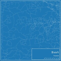 Blueprint US city map of Hunt, Texas.